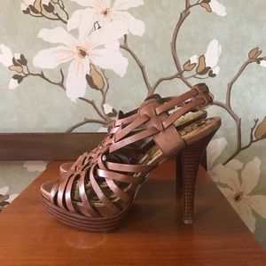BCBG Damara Strappy Stiletto Brown Leather…